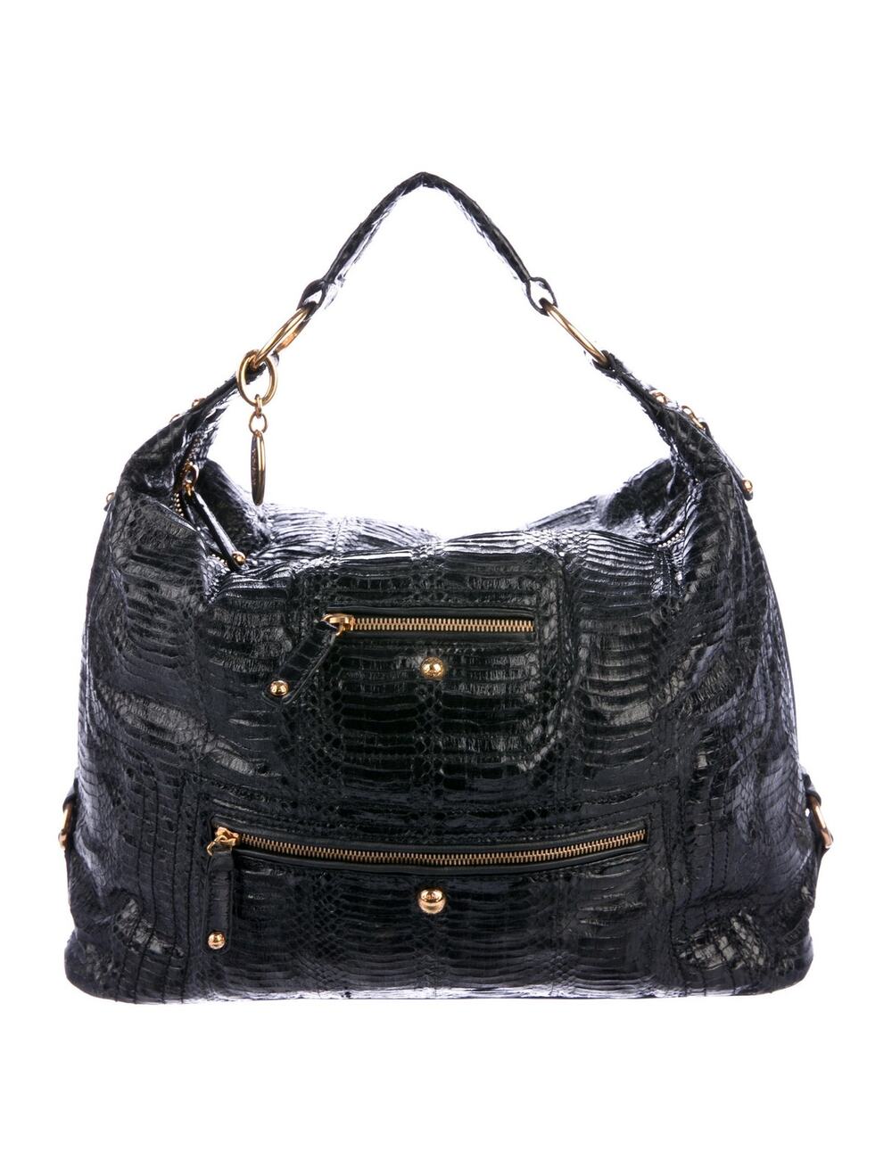 TOD’S Black Genuine Python Leather Pashmy Sacca Hobo Shoulder Bag Gold Hardware